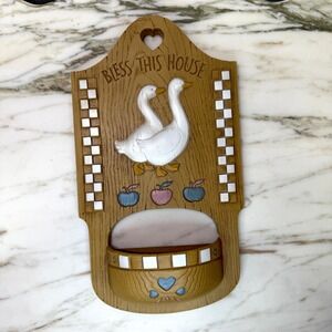 Vintage Burwood Homco Style Geese Wall Pocket Bless This House 80s goose cottage